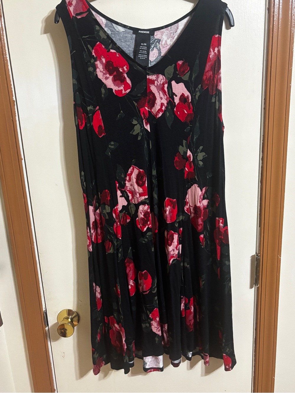 Premise Black Dress with Red and Pink Floral Print